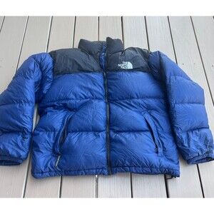 THE NORTH FACE 700 Men's Hooded Goose Down Puffer Jacket Nuptse Bliue Size XL